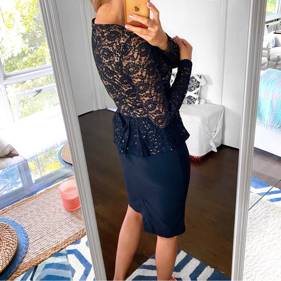 🖤 4F FOUR FLAVOR BLACK LACE SEQUIN PEPLUM BODYCON EVENING DRESS! - Picture 4 of 16